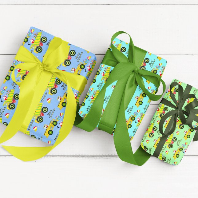 Feuille De Papier Cadeau Père Noël Sur Camion-Camion-Camion-Camion Et Bulld (Créateur téléchargé)