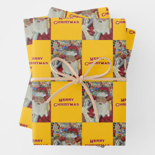 Feuille De Papier Cadeau Père Noël Vérifie Deux Fois Joyeux Noël Or