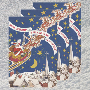 Feuille De Papier Cadeau Père Noël Vintage Avec Renne Volant