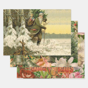 Feuille De Papier Cadeau Père Noël vintage Noël victorien vacances Arbre 