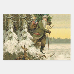 Feuille De Papier Cadeau Père Noël vintage Noël victorien vacances Arbre 