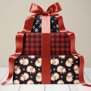 Feuille De Papier Cadeau Père Noël vintage rétro noir et rouge de Noël