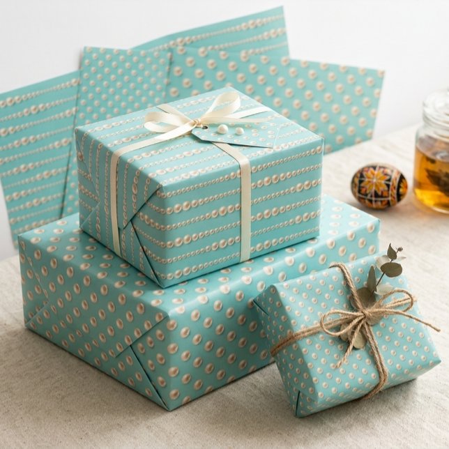 Feuille De Papier Cadeau Perle Élégante & Turquoise  (Créateur téléchargé)