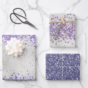 Feuille De Papier Cadeau Perle violet étincelle en argent