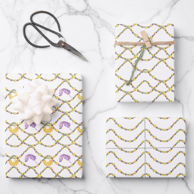 Feuille De Papier Cadeau Perles de Mardi Gras aquarelle (Créateur téléchargé)