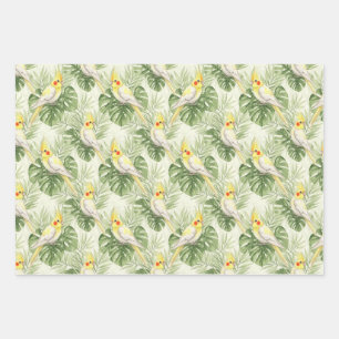 Feuille De Papier Cadeau Perroquet mignon avec des plantes tropicales Amate