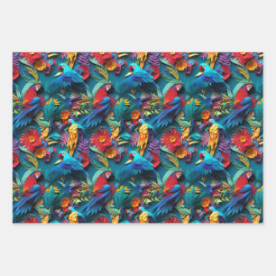 Feuille De Papier Cadeau Perroquets Floral Kirigami