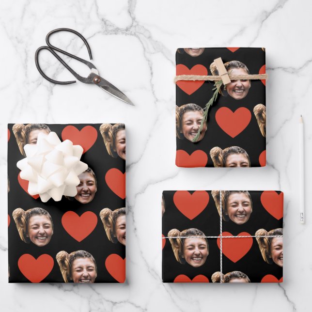 Feuille De Papier Cadeau Personalized Funny Custom Face Photo Love Heart  (Recto)