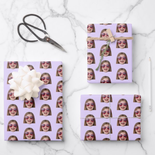 Feuille De Papier Cadeau Personalized Funny Lavender Custom Face Photo (Recto)