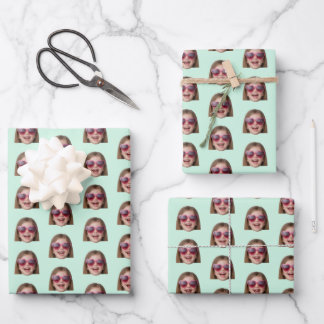 Feuille De Papier Cadeau Personalized Funny Mint Green Custom Face Photo