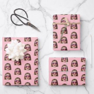 Feuille De Papier Cadeau Personalized Funny Pink Custom Face Photo Girly 