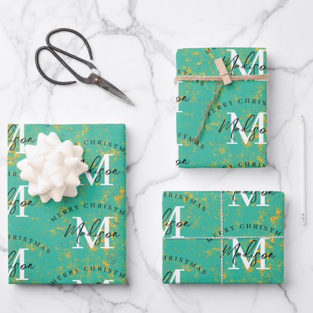 Feuille De Papier Cadeau Personalized Merry Christmas Copper Monogram  (Recto)