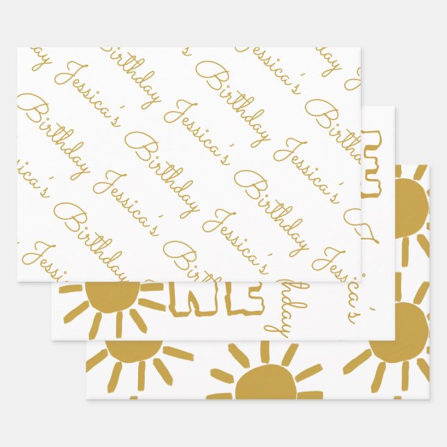 Feuille De Papier Cadeau Personnalisé 1er anniversaire bébé soleil heureux  (Lot)