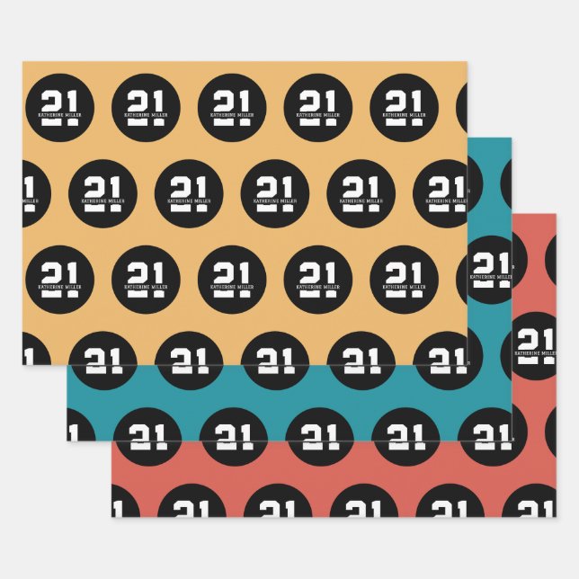 Feuille De Papier Cadeau Personnalisé 21e anniversaire Moderne Rétro (Lot)