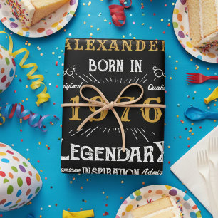 Feuille De Papier Cadeau Personnalisé 50e anniversaire Né 1973 Noir Vintage