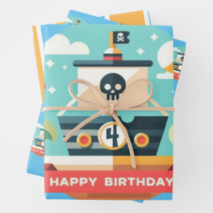 Feuille De Papier Cadeau Personnalisé Bonne Aventure Pirate Anniversaire