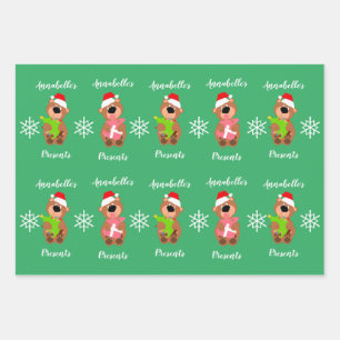 Feuille De Papier Cadeau Personnalisé Cute Bear Happy Christmas Wrapper P