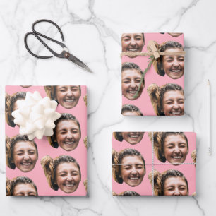 Feuille De Papier Cadeau Personnalisé Funny Rose Personnalisé Visage Photo 