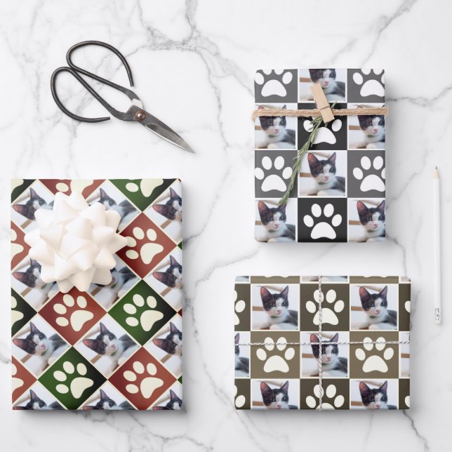 Feuille De Papier Cadeau Personnalisé Pet Photo Chat et Chien Empreinte de  (Recto)