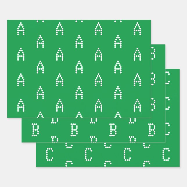 Feuille De Papier Cadeau Personnaliser avec lettre monogramme initiale vert (Lot)