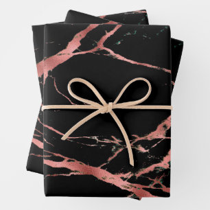 Feuille De Papier Cadeau Personnaliser de luxe en marbre noir rose