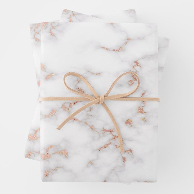Feuille De Papier Cadeau Personnaliser Marbre blanc rose  de luxe Blush Par (En situation)