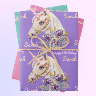 Feuille De Papier Cadeau Personnaliser Nom Unicorn Fête d'anniversaire de l