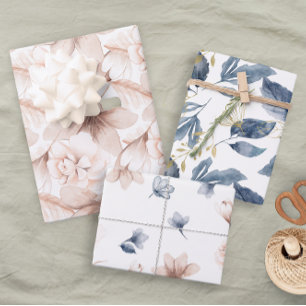 Feuille De Papier Cadeau Pétales moelleux Pastel bleu rose Floral