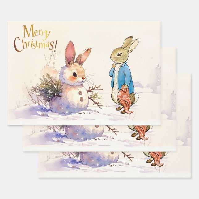 Feuille De Papier Cadeau Peter le lapin et la magie du lapin de neige (Lot)