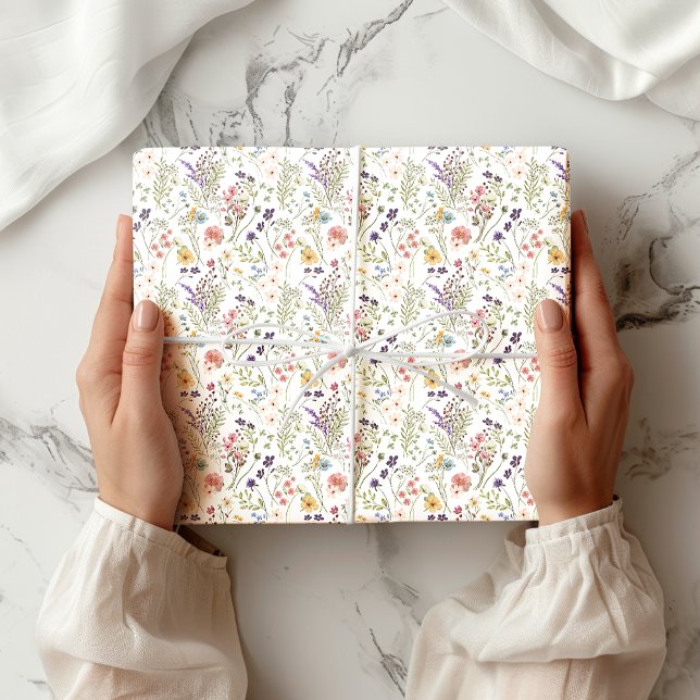 Feuille De Papier Cadeau Petit arc-en-ciel Pastels Aquarelle Fleur sauvage  (Créateur téléchargé)