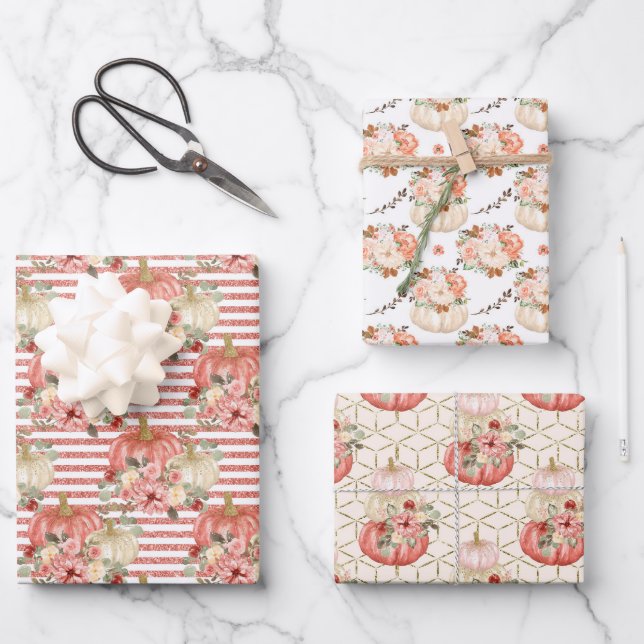 Feuille De Papier Cadeau Petit Baby shower Citrouille Fête d'anniversaire (Recto)