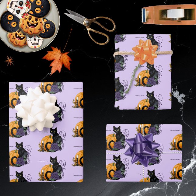 Feuille De Papier Cadeau Petit chat noir (Créateur téléchargé)