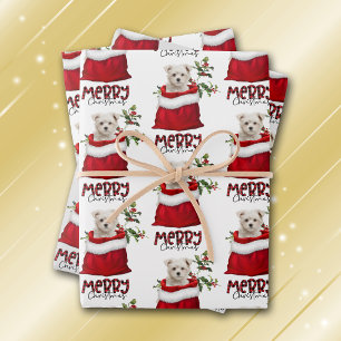 Feuille De Papier Cadeau Petit Chien Chien en Chien en Vacances Maltais