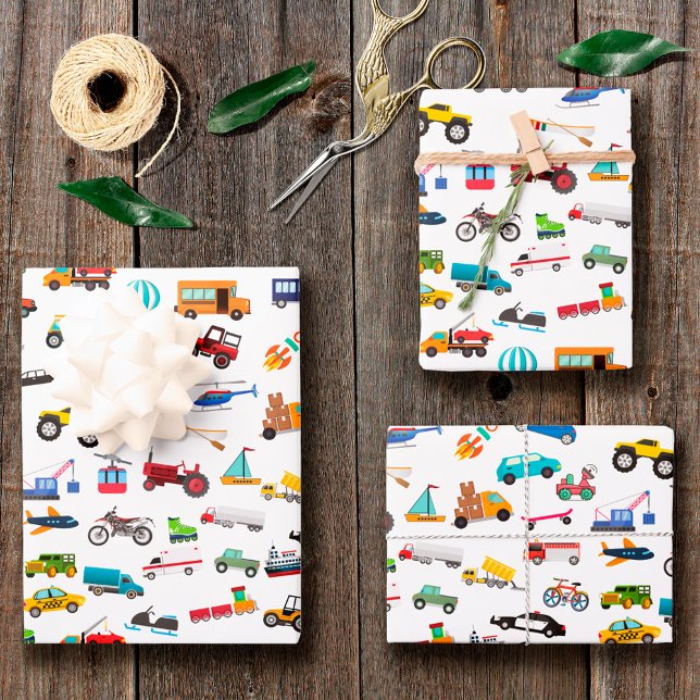 Feuille De Papier Cadeau Petit Garçon Things That Move Vehicle Cars Kid (Créateur téléchargé)