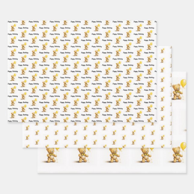 Feuille De Papier Cadeau Petit ours, Ours En Jeu, Anniversaire, Baby shower (Lot)