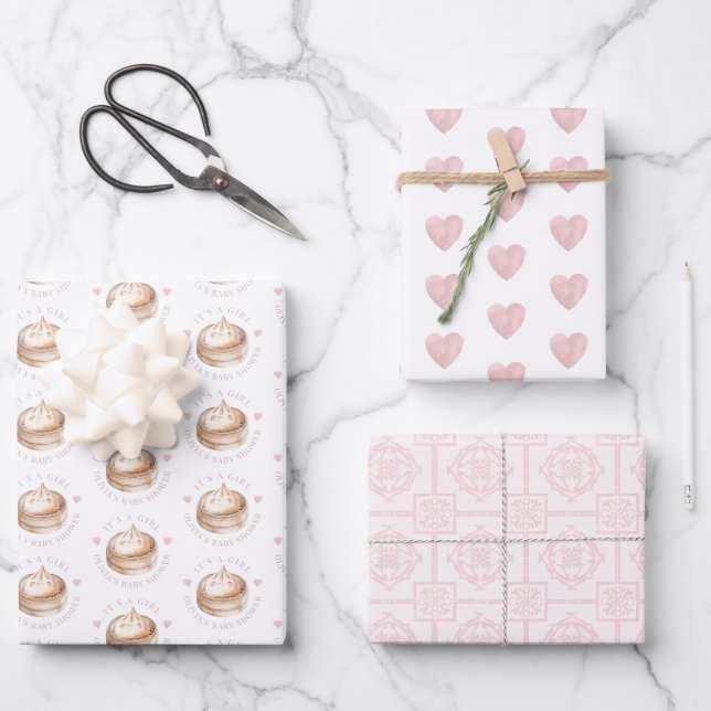 Feuille De Papier Cadeau Petite Baby shower fille en aquarelle rose (Recto)