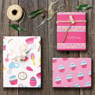 Feuille De Papier Cadeau Petite fille Baker Cuisine rose Motif Chef enfant