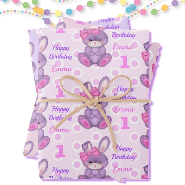 Feuille De Papier Cadeau Petites filles de lapin mignonne rose et lavande N (Créateur téléchargé)
