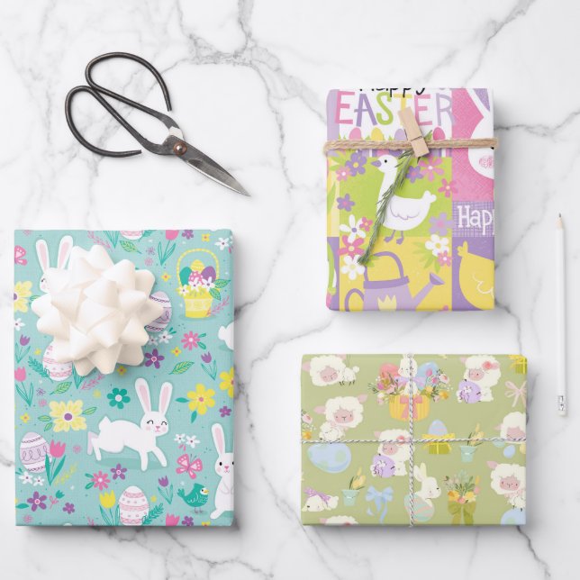 Feuille De Papier Cadeau Petits Agneaux Et Lapins (Recto)
