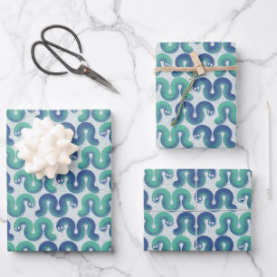 Feuille De Papier Cadeau Petits serpents drôles (turquoise et bleue)