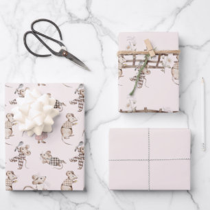Feuille De Papier Cadeau Petits Souris Brun Actifs Bébé