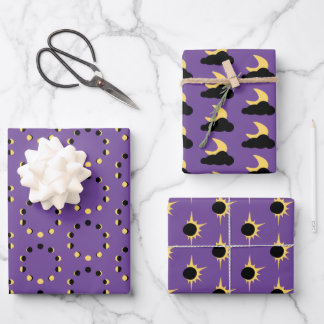 Feuille De Papier Cadeau Phases de lune et éclipses simple céleste violet