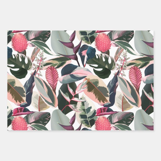 Feuille De Papier Cadeau Philodendron rose Tropical Houseplants Motif (Devant)
