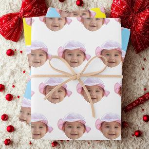 Feuille De Papier Cadeau Photo de bébé personnalisée, visage de bébé photo