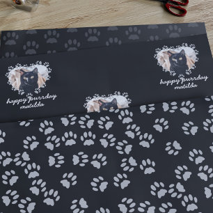 Feuille De Papier Cadeau Photo de chat personnalisée Empreinte de patte Fêt