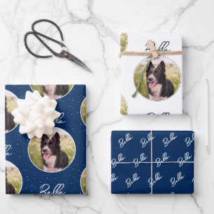 Feuille De Papier Cadeau Photo de chien Border Collie Texte tendance Nom d'