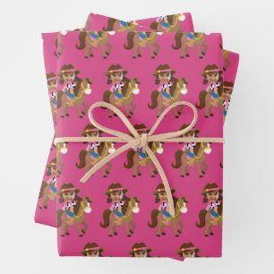 Feuille De Papier Cadeau Photo de visage de cowgirl mignonne Anniversaire p