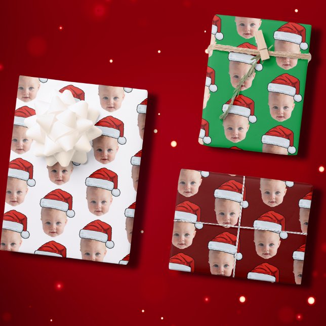 Feuille De Papier Cadeau Photo de visage personnalisé tendance Noël de Noël (Créateur téléchargé)