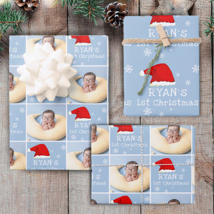 Feuille De Papier Cadeau Photo du 1er Noël de bébé Chapeau de Père Noël Flo