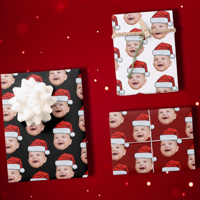 Feuille De Papier Cadeau Photo du visage de bébé personnalisé Santa Hat (Créateur téléchargé)